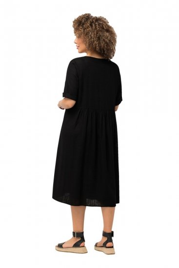 Ulla Popken 829837 Sukienka z domieszką lnu z krótkim rękawem Czarna - Sukienki letnie - Letnie sukienki plus size