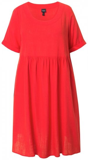 Ulla Popken 829837 Sukienka z domieszką lnu z krótkim rękawem Czerwona - Sukienki letnie - Letnie sukienki plus size