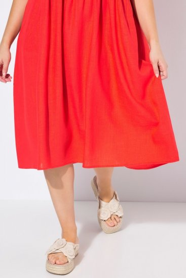 Ulla Popken 829837 Sukienka z domieszką lnu z krótkim rękawem Czerwona - Sukienki letnie - Letnie sukienki plus size