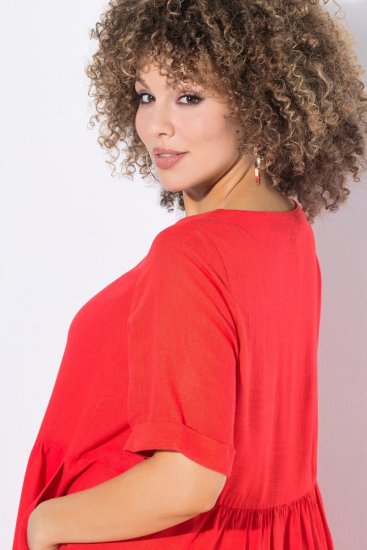 Ulla Popken 829837 Sukienka z domieszką lnu z krótkim rękawem Czerwona - Sukienki letnie - Letnie sukienki plus size