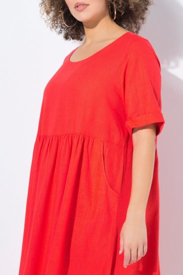 Ulla Popken 829837 Sukienka z domieszką lnu z krótkim rękawem Czerwona - Sukienki letnie - Letnie sukienki plus size