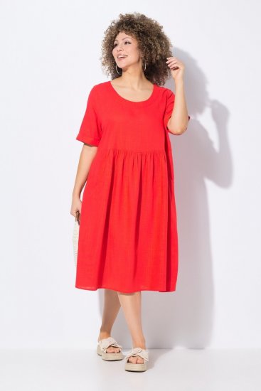 Ulla Popken 829837 Sukienka z domieszką lnu z krótkim rękawem Czerwona - Sukienki letnie - Letnie sukienki plus size