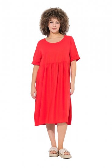 Ulla Popken 829837 Sukienka z domieszką lnu z krótkim rękawem Czerwona - Sukienki letnie - Letnie sukienki plus size