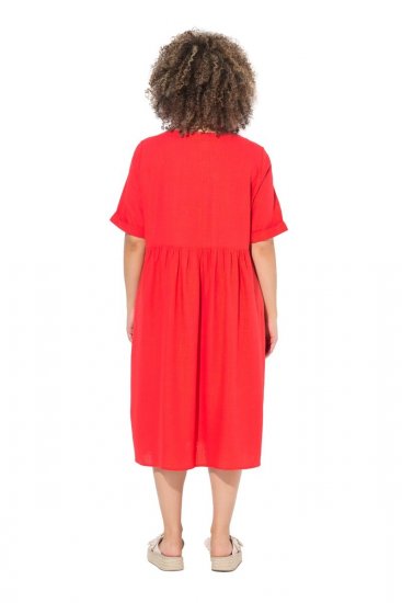 Ulla Popken 829837 Sukienka z domieszką lnu z krótkim rękawem Czerwona - Sukienki letnie - Letnie sukienki plus size