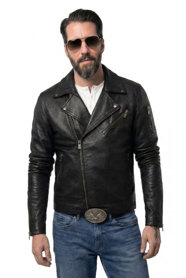 JP1880 830586 Kurtka biker z nappy jagnięcej Czarna - Kurtki Męskie Duże Rozmiary - Kurtki Duże rozmiary 2XL-8XL