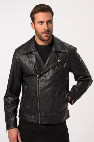 JP1880 830586 Kurtka biker z nappy jagnięcej Czarna - Kurtki Męskie Duże Rozmiary - Kurtki Duże rozmiary 2XL-8XL