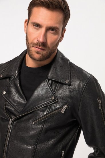 JP1880 830586 Kurtka biker z nappy jagnięcej Czarna - Kurtki Męskie Duże Rozmiary - Kurtki Duże rozmiary 2XL-8XL