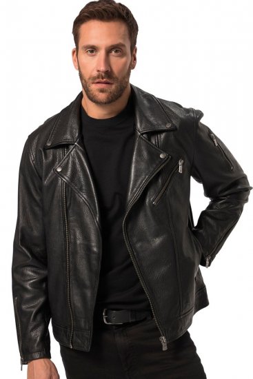 JP1880 830586 Kurtka biker z nappy jagnięcej Czarna - Kurtki Męskie Duże Rozmiary - Kurtki Duże rozmiary 2XL-8XL