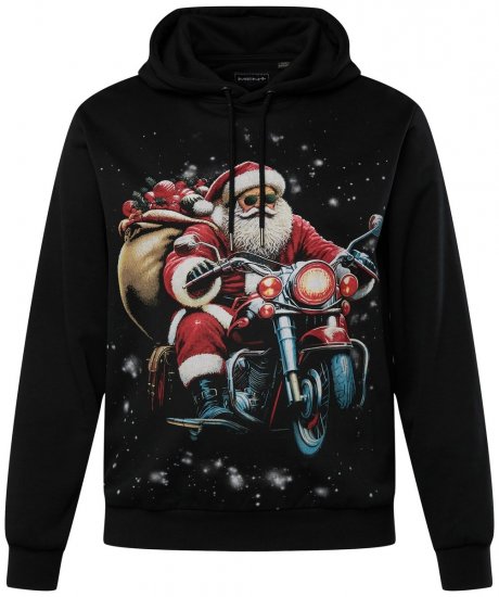 Men+ 100 Bluza z kapturem Mikołaj na motocyklu Czarna - Bluzy & bluzy z kapturem - Bluzy & Bluzy z kapturem 2XL-12XL