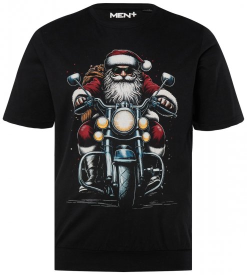 Men+ 148 Koszulka bellyfit Mikołaj na motocyklu Czarna - Koszulki - T-shirty meskie Duże Rozmiary - 2XL-14XL
