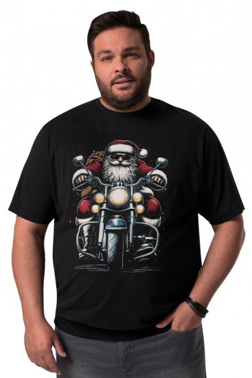 Men+ 148 Koszulka bellyfit Mikołaj na motocyklu Czarna - Koszulki - T-shirty meskie Duże Rozmiary - 2XL-14XL