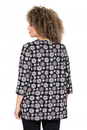 Ulla Popken Snowflake Print 3/4 Sleeve A-Line Tee Black - Koszulki z nadrukiem dla kobiet - 