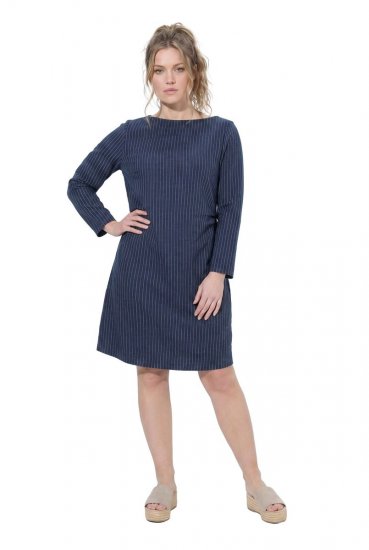 Ulla Popken 834371 Sukienka dresowa w paski Granatowa - Sukienki dresowe - 