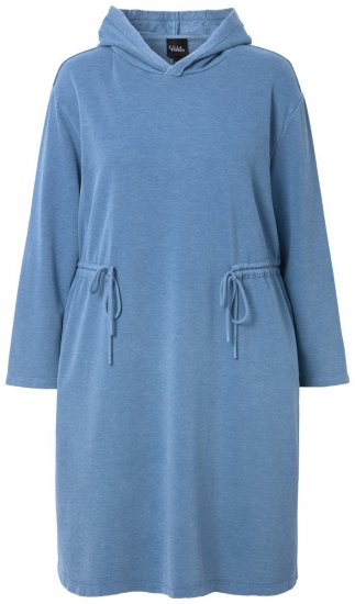 Ulla Popken 834536 Sukienka dresowa z kapturem Denimowy niebieski - Sukienki dresowe - 
