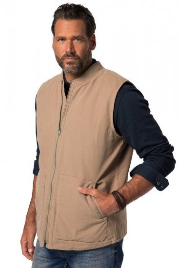 JP1880 834734 Canvasowa kamizelka Ciemnobeżowa - Kurtki Męskie Duże Rozmiary - Kurtki Duże rozmiary 2XL-8XL