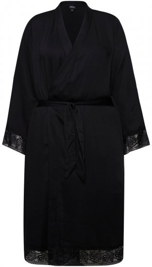 Ulla Popken 834837 Szlafrok kimono z koronką Czarna - Szlafroki - 
