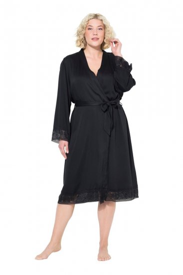 Ulla Popken 834837 Szlafrok kimono z koronką Czarna - Szlafroki - 