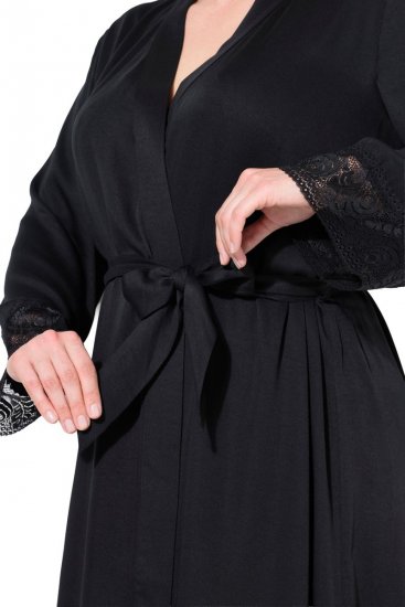 Ulla Popken 834837 Szlafrok kimono z koronką Czarna - Szlafroki - 