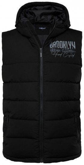 Men+ 442 Kamizelka pikowana z kapturem i nadrukiem Czarna - Kurtki Męskie Duże Rozmiary - Kurtki Duże rozmiary 2XL-8XL