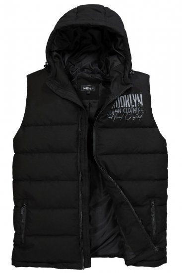 Men+ 442 Kamizelka pikowana z kapturem i nadrukiem Czarna - Kurtki Męskie Duże Rozmiary - Kurtki Duże rozmiary 2XL-8XL