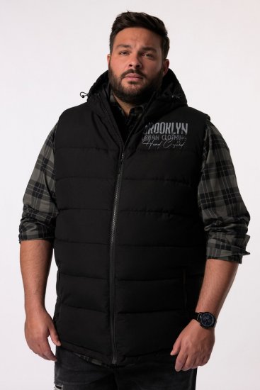 Men+ 442 Kamizelka pikowana z kapturem i nadrukiem Czarna - Kurtki Męskie Duże Rozmiary - Kurtki Duże rozmiary 2XL-8XL