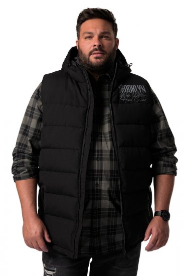 Men+ 442 Kamizelka pikowana z kapturem i nadrukiem Czarna - Kurtki Męskie Duże Rozmiary - Kurtki Duże rozmiary 2XL-8XL