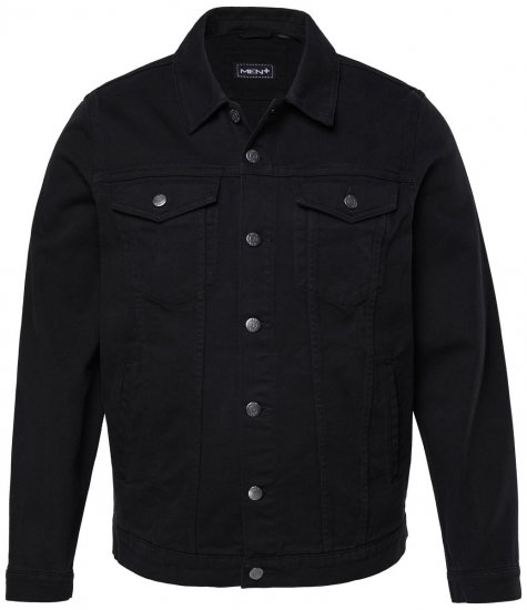Men+ 446 Kurtka jeansowa z kieszeniami na piersi Czarna - Kurtki Męskie Duże Rozmiary - Kurtki Duże rozmiary 2XL-8XL