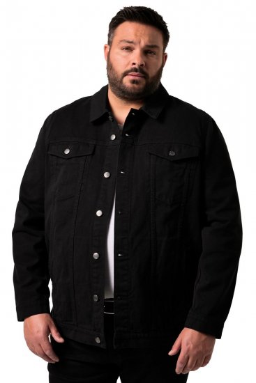 Men+ 446 Kurtka jeansowa z kieszeniami na piersi Czarna - Kurtki Męskie Duże Rozmiary - Kurtki Duże rozmiary 2XL-8XL