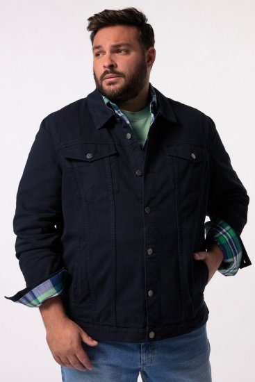 Men+ 446 Kurtka jeansowa z kieszeniami na piersi Granatowa - Kurtki Męskie Duże Rozmiary - Kurtki Duże rozmiary 2XL-8XL