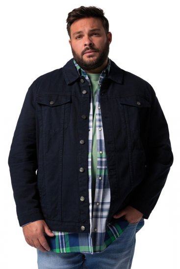 Men+ 446 Kurtka jeansowa z kieszeniami na piersi Granatowa - Kurtki Męskie Duże Rozmiary - Kurtki Duże rozmiary 2XL-8XL