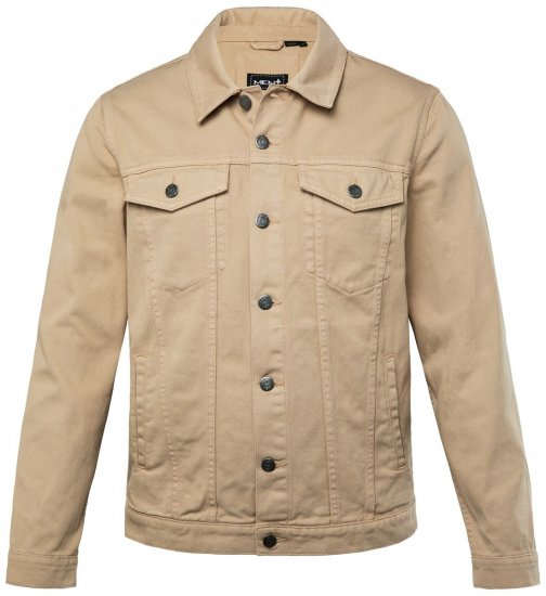 Men+ 446 Kurtka jeansowa z kieszeniami na piersi Piaskowa - Kurtki Męskie Duże Rozmiary - Kurtki Duże rozmiary 2XL-8XL