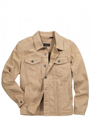 Men+ 446 Kurtka jeansowa z kieszeniami na piersi Piaskowa - Kurtki Męskie Duże Rozmiary - Kurtki Duże rozmiary 2XL-8XL
