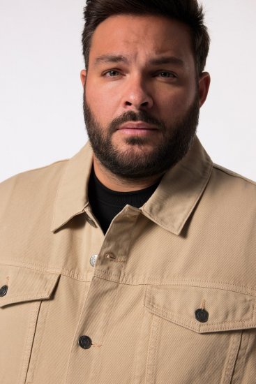 Men+ 446 Kurtka jeansowa z kieszeniami na piersi Piaskowa - Kurtki Męskie Duże Rozmiary - Kurtki Duże rozmiary 2XL-8XL