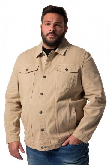 Men+ 446 Kurtka jeansowa z kieszeniami na piersi Piaskowa - Kurtki Męskie Duże Rozmiary - Kurtki Duże rozmiary 2XL-8XL