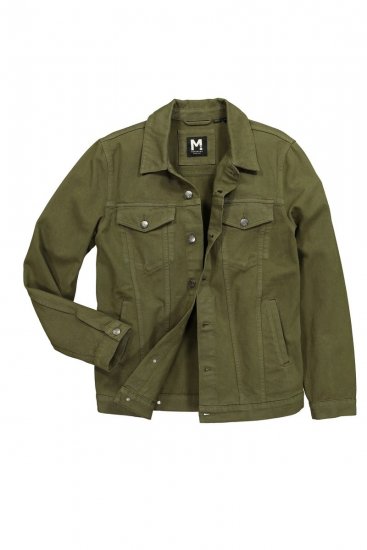 Men+ 446 Kurtka jeansowa z kieszeniami na piersi Ciemnooliwkowa - Kurtki Męskie Duże Rozmiary - Kurtki Duże rozmiary 2XL-8XL