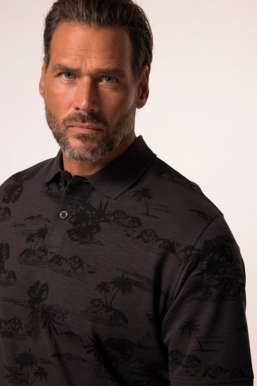 JP1880 Pique with All-over Print Polo Shirt TALL Black - TALL koszulki polo - Koszulki polo TALL dla wysokich