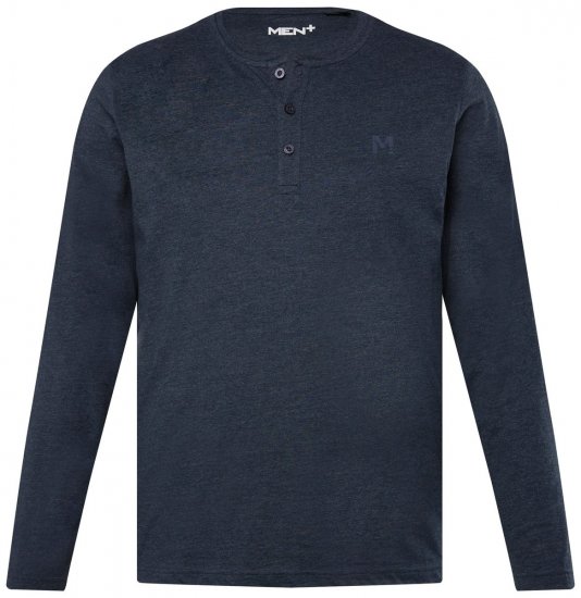 Men+ 383 Koszulka Henley z długim rękawem Granatowa - Koszulki - T-shirty meskie Duże Rozmiary - 2XL-14XL