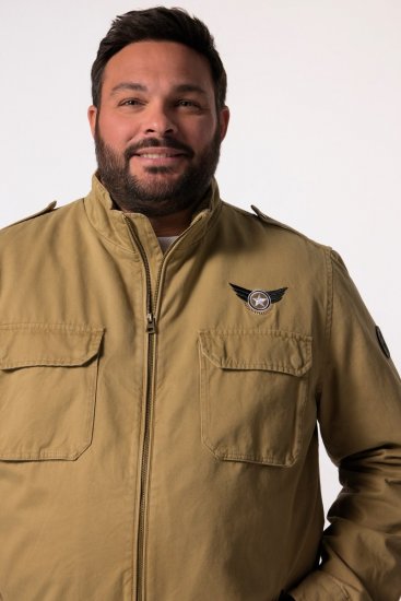 Men+ 641 Bawełniana kurtka ze stójką Camel - Kurtki Męskie Duże Rozmiary - Kurtki Duże rozmiary 2XL-8XL