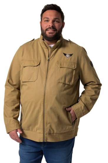 Men+ 641 Bawełniana kurtka ze stójką Camel - Kurtki Męskie Duże Rozmiary - Kurtki Duże rozmiary 2XL-8XL