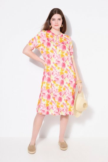 Ulla Popken 836739 Sukienka z domieszką lnu w kwiaty Biały - Sukienki letnie - Letnie sukienki plus size