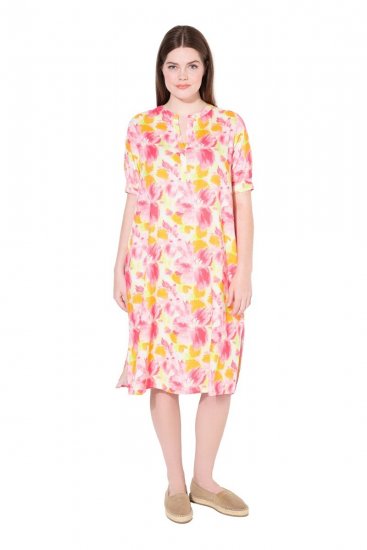 Ulla Popken 836739 Sukienka z domieszką lnu w kwiaty Biały - Sukienki letnie - Letnie sukienki plus size