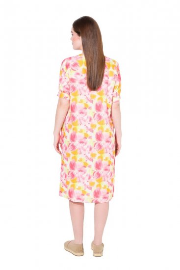 Ulla Popken 836739 Sukienka z domieszką lnu w kwiaty Biały - Sukienki letnie - Letnie sukienki plus size