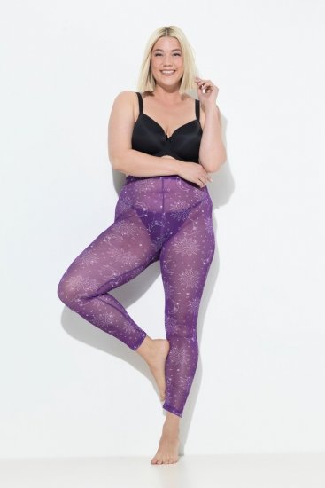 Ulla Popken 837935 Wzorzyste legginsy rajstopowe Fioletowa - Rajstopy & skarpetki - 