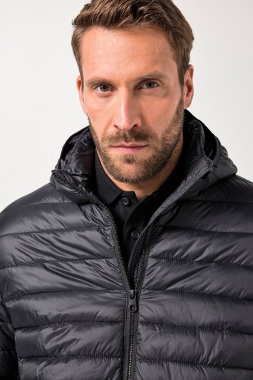JAY-PI Lightly Quilted Jacket with a Hoodie Black - Kurtki Męskie Duże Rozmiary - Kurtki Duże rozmiary 2XL-8XL