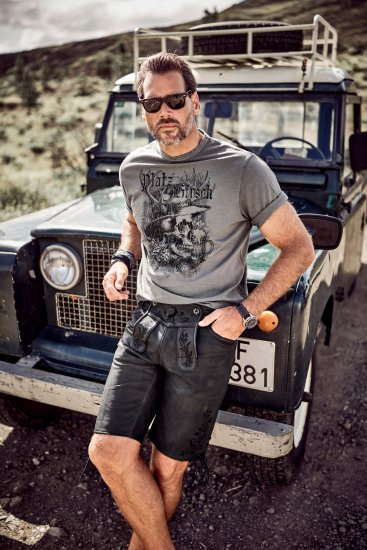 JP1880 Beer King Design Vintage Looking T-Shirt Gray - Koszulki - T-shirty meskie Duże Rozmiary - 2XL-14XL