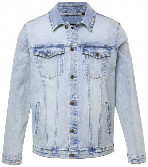 Men+ 394 Kurtka jeansowa z kieszeniami na piersi Jasnoniebieski - Kurtki Męskie Duże Rozmiary - Kurtki Duże rozmiary 2XL-8XL