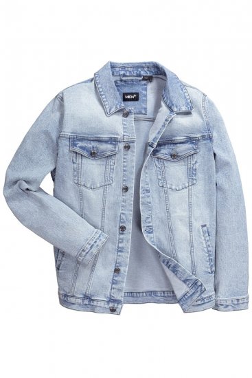 Men+ 394 Kurtka jeansowa z kieszeniami na piersi Jasnoniebieski - Kurtki Męskie Duże Rozmiary - Kurtki Duże rozmiary 2XL-8XL