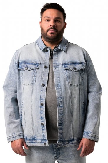 Men+ 394 Kurtka jeansowa z kieszeniami na piersi Jasnoniebieski - Kurtki Męskie Duże Rozmiary - Kurtki Duże rozmiary 2XL-8XL