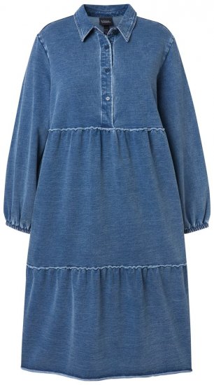 Ulla Popken 840972 Sukienka dresowa z falbanami Indygo - Sukienki dresowe - 