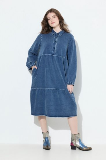 Ulla Popken 840972 Sukienka dresowa z falbanami Indygo - Sukienki dresowe - 